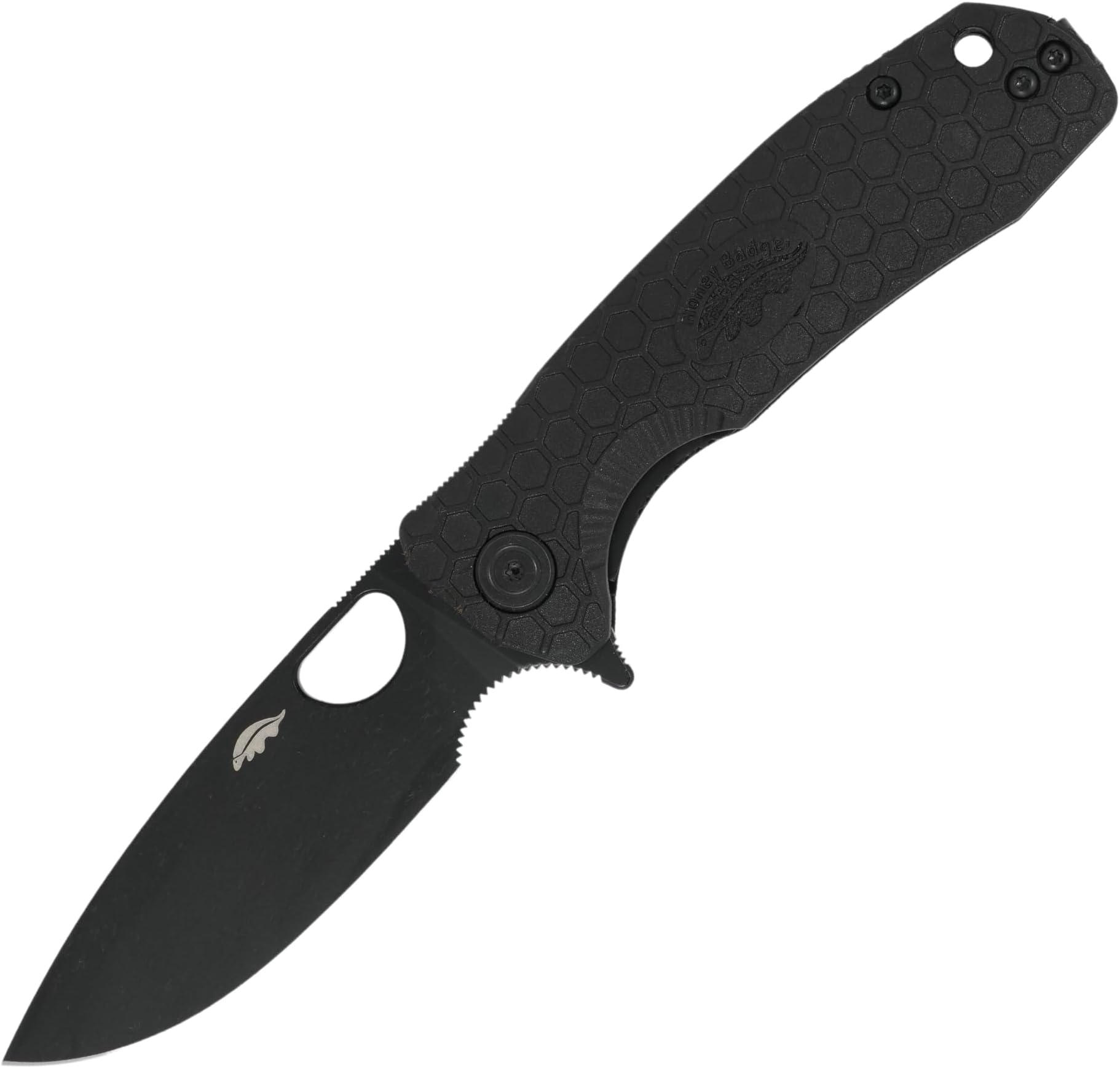Honey Badger Medium Pocket Knife EDC Drop Point Folding Utility Knife 3.2" Steel Blade Reversible Pocket Clip - (2.9oz) Drop Point Medium Black DLC Blade HB1348