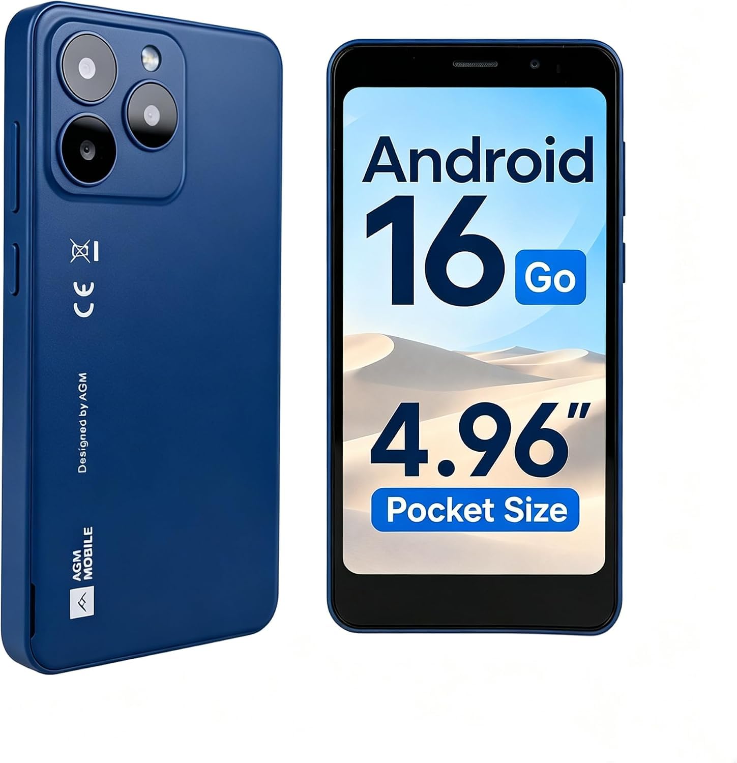 AGM Note N2 Smartphone Android 16 Go, Mini Handy Ohne Vertrag | 4,96 Zoll Display, 3000 mAh Akku, 3GB+32GB, ultradünnes Gehäuse für Schülerhandy, 4G Dual SIM/5MP/IP54/GPS/blau
