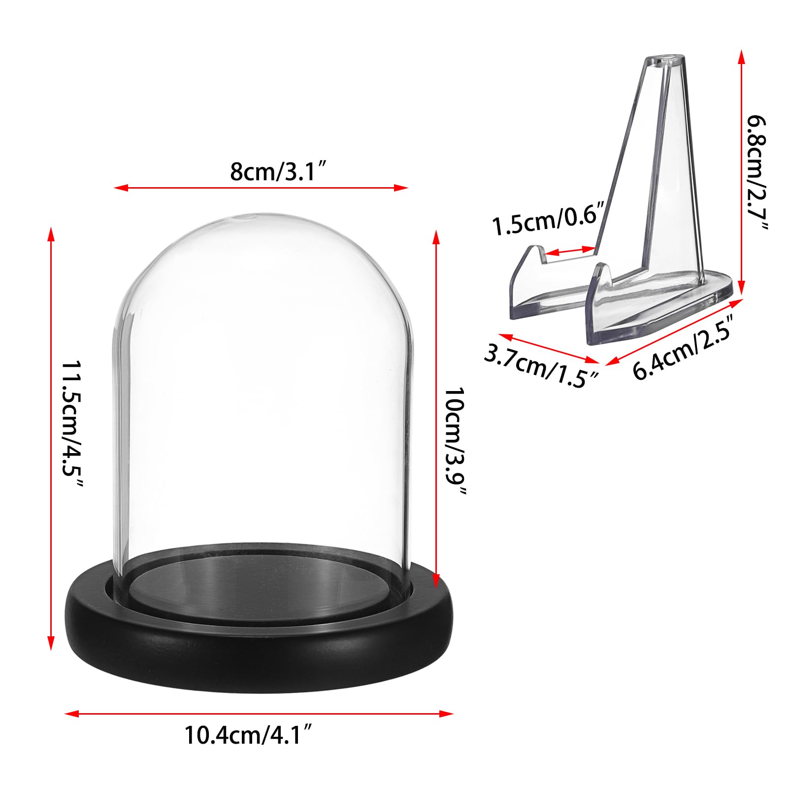 SUMNACON Cloche en verre avec chevalet en acrylique, petite montre de poche décorative transparente pour souvenirs et pièces de monnaie, mini cloche en verre avec base noire (sans montre)