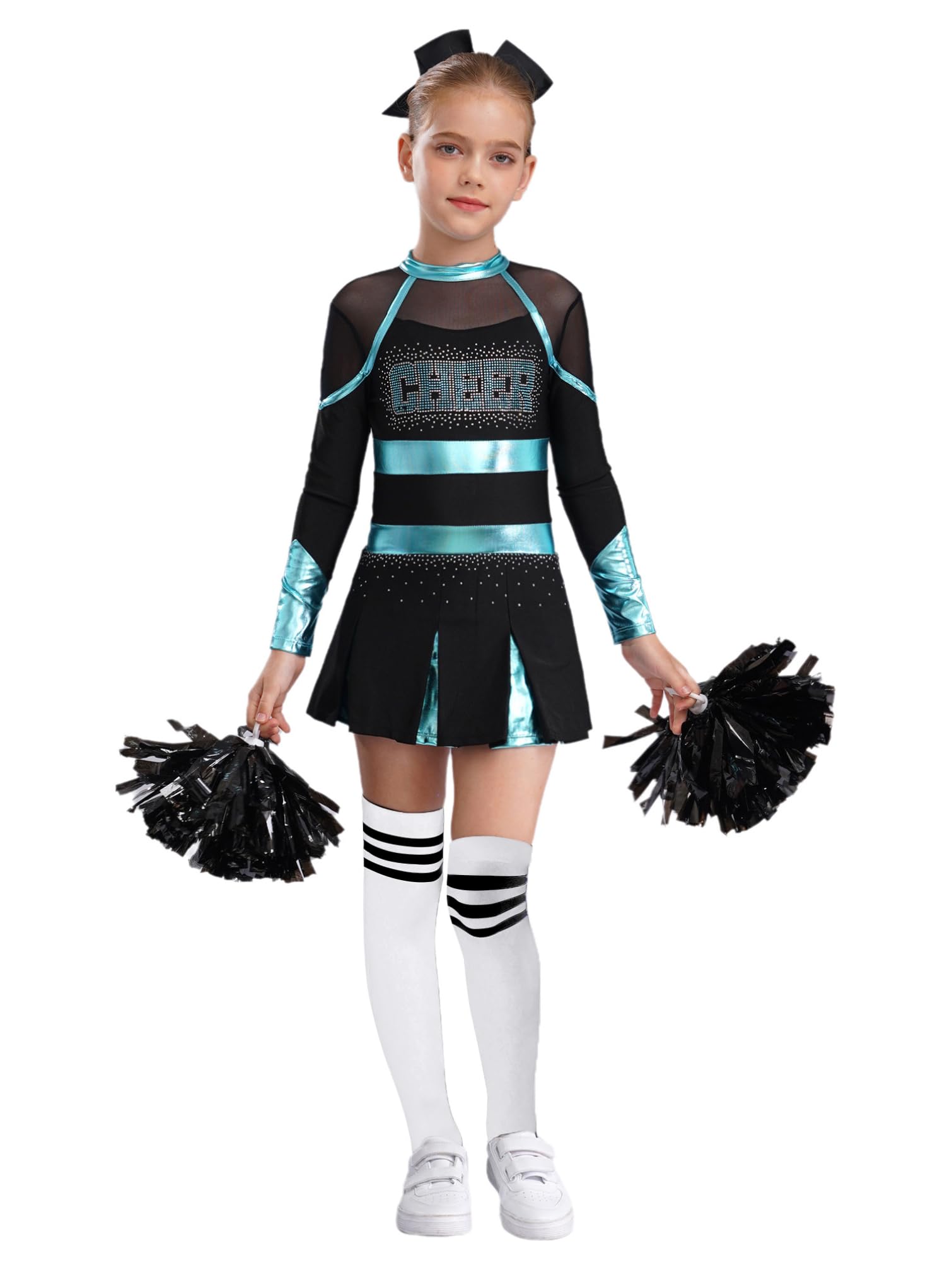 TiaoBug Mädchen Cheerleading Kleid Neckholder Tanzkleid mit Cheer Buchstaben Sport Schule Gruppentanz Outfits