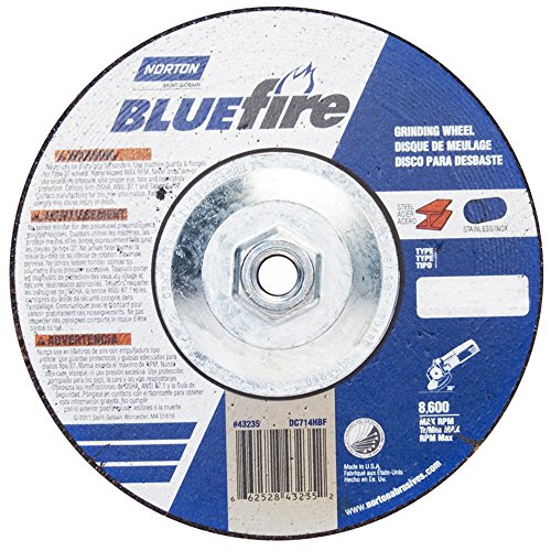 Norton Blue Fire Plus Depressed Center Abrasive Wheel, Type 27, Zirconia Alumina, 5/8