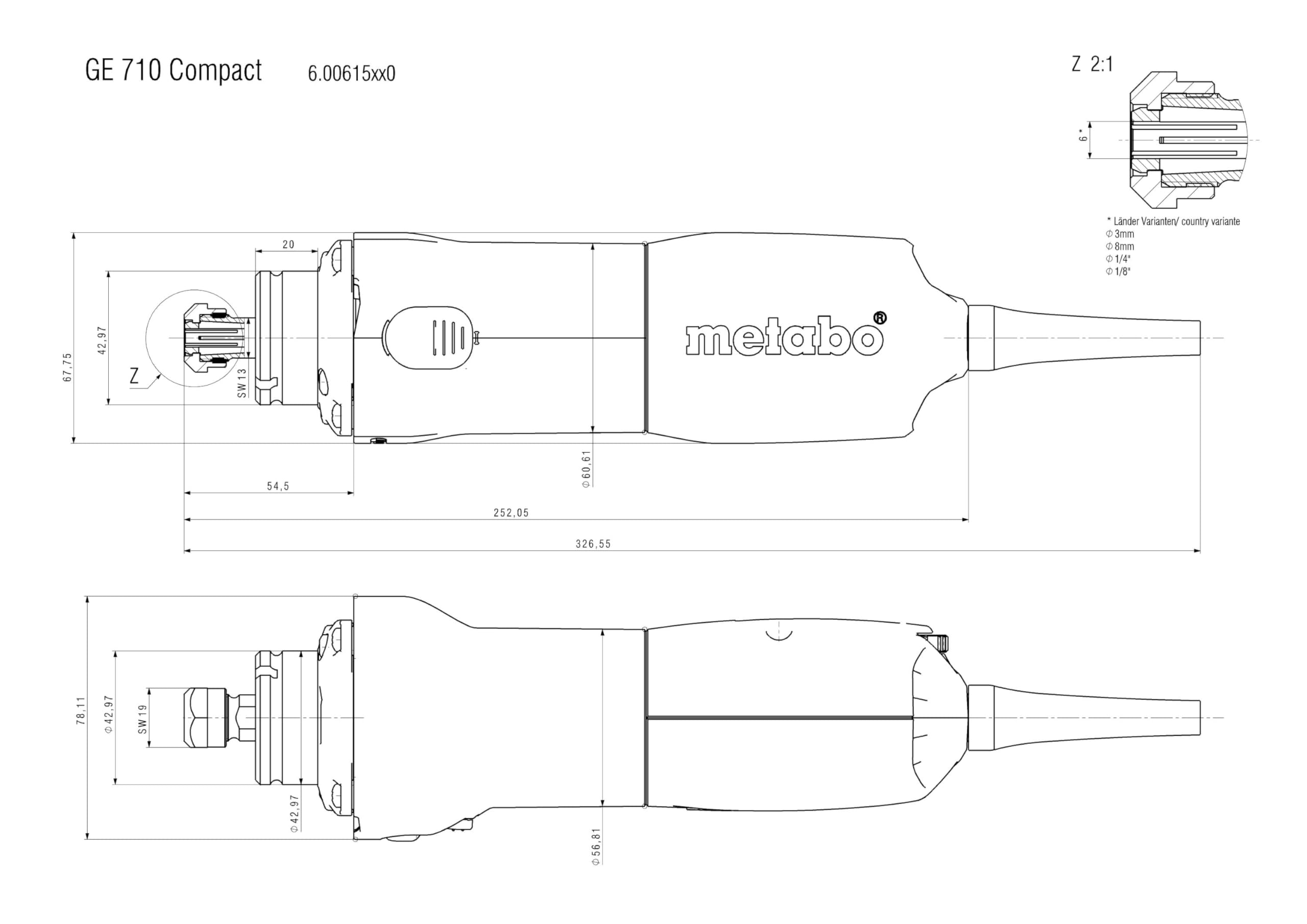 Metabo GE 710 Compact - Amoladora Recta, cuello corto