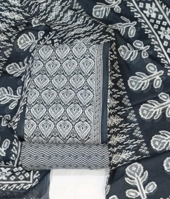 Image of DRAVINAM Trends Women's Premium Cambric Cotton Jaipuri Printed Unstitched Salwar Suit Dress Material with Mulmul Cotton Dupatta