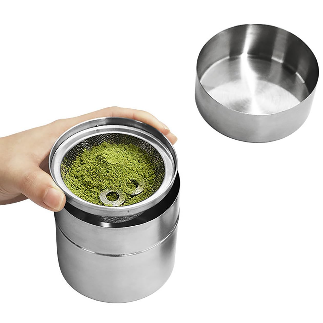 Matcha Powder Sifter and Storage Tin Set, Stainless Steel Matcha Shaker Canisters with Agitator Rings,Matchas Tin Container Tea Canister with Lids,Mesh Fine Sieve for Coffee Matcha Sugar Spice