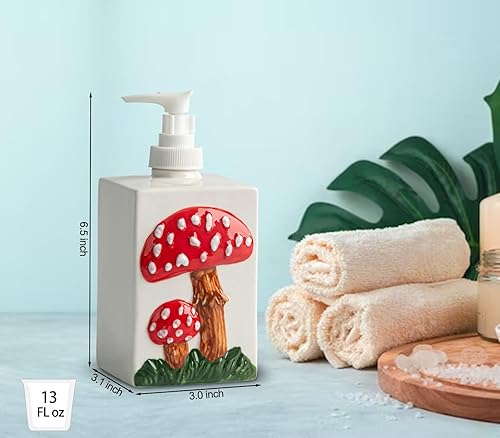 Miniatura 6 de Dispensador de jabón de hongos Dispensador de jabón de manos de cerámica para baño Dispensador de jabón de baño blanco Botella dispensadora de jabón