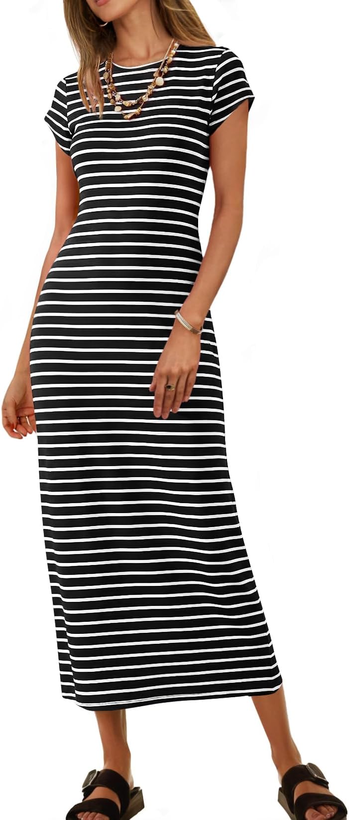 MEROKEETY Women's 2026 Summer Casual Tshirt Dress Short Sleeve Crew Neck Beach Long Maxi Dresses