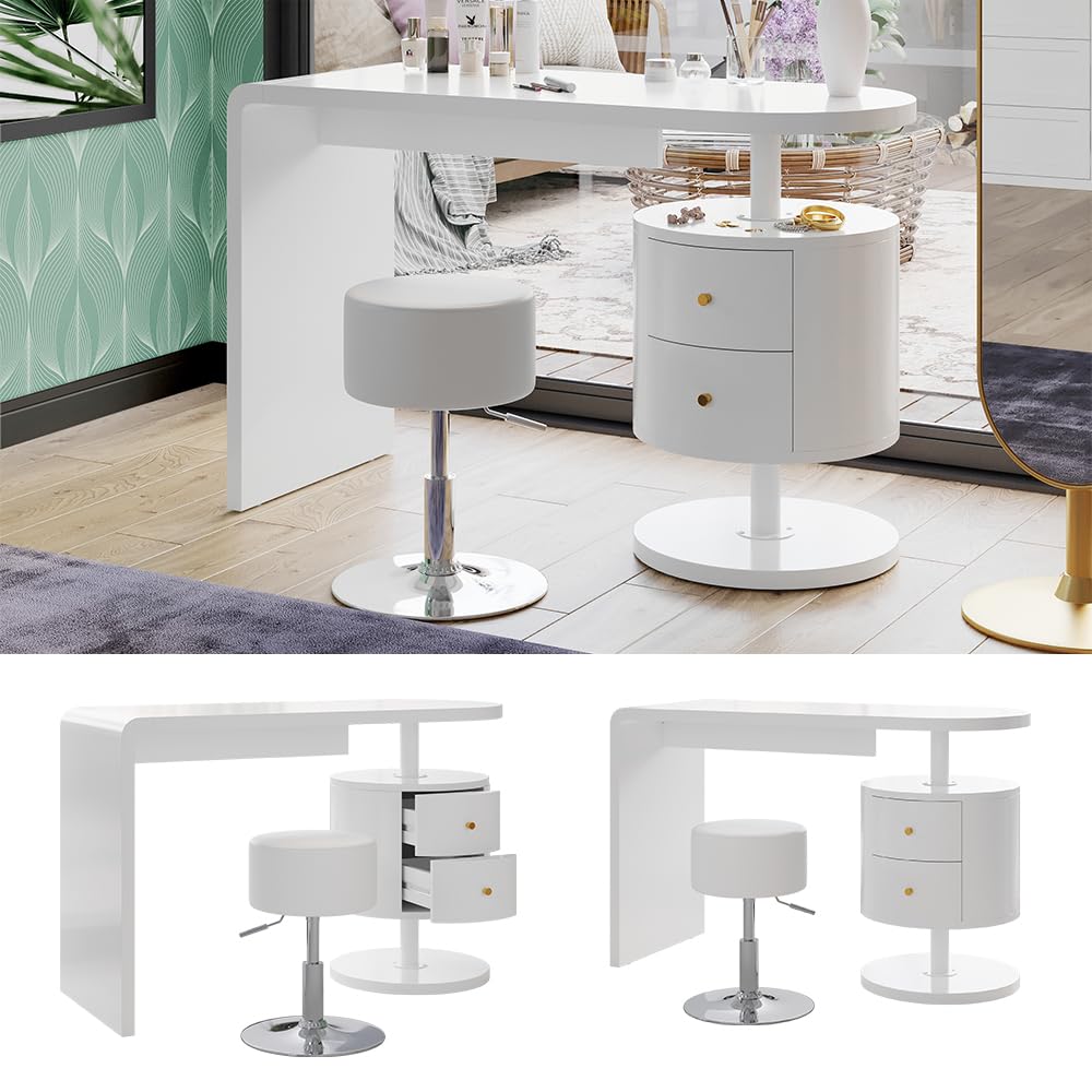 Coiffeuse Isabelle, Blanc, 60 cm avec tabouret, Vicco