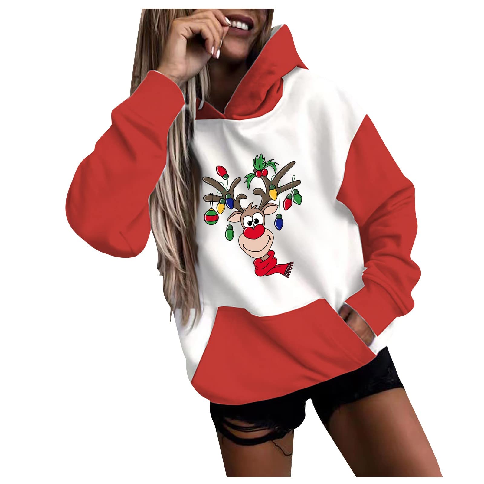 Christmas Hooded Sweatshirts for Women Women Shirt Long Sleeves for Women Casual Long Sleeve Pullover