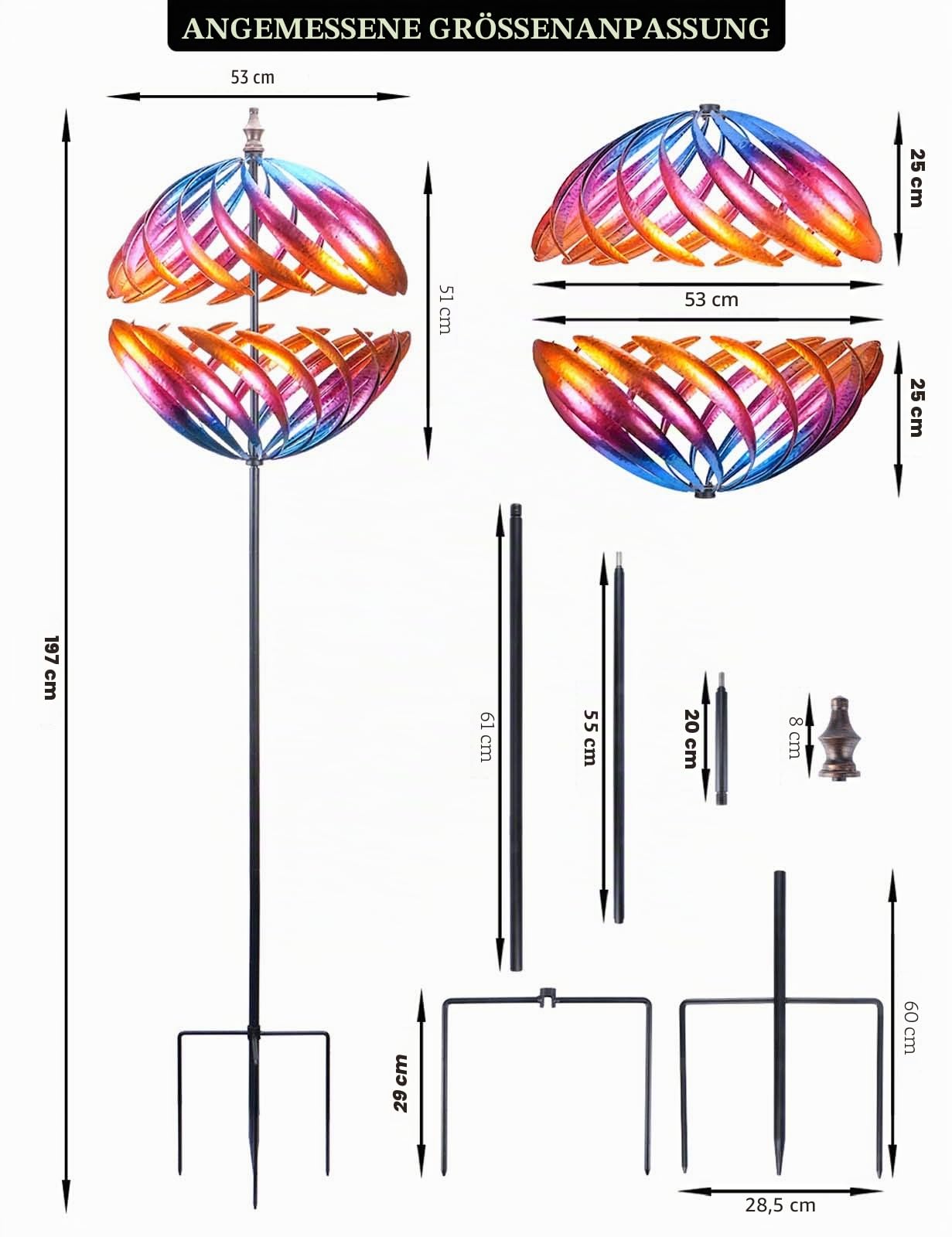 MUMTOP Windspiel 360 Grad Doppelstahl Metall Windskulptur ist geeignet für die Dekoration Ihrer Terrasse, Rasen und Garten