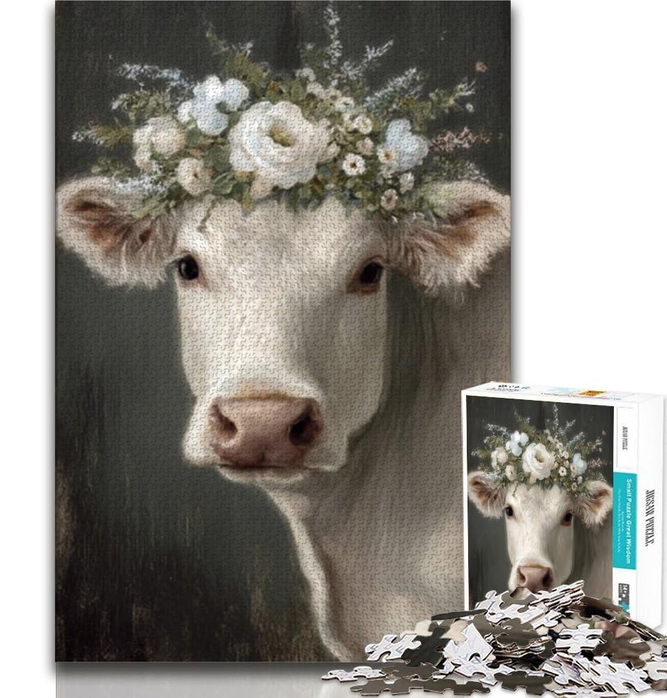 1000 Pieces Jigsaw Puzzle for Adults& Teens White Cow 1000 Pieces for Adults,Fun Activity for Home, Rainy Days Toys, Birthday Gifts 38x26cm