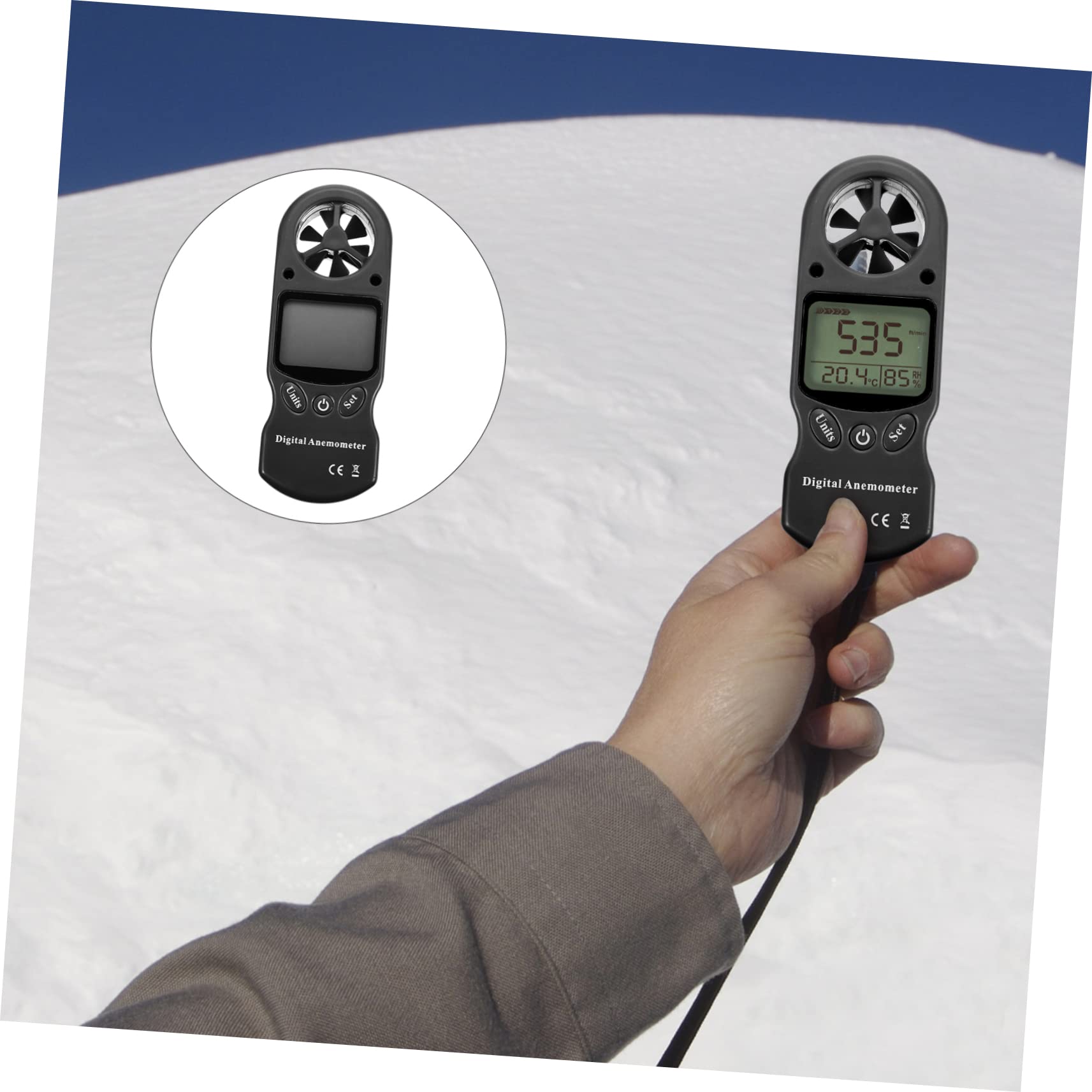 Zerodeko 1pezzi Igrometro Digitale Misuratore Di Velocità Del Vento Con Display Anemometro Portatile Per Misurare Pressione Aria Temperatura e Umidità