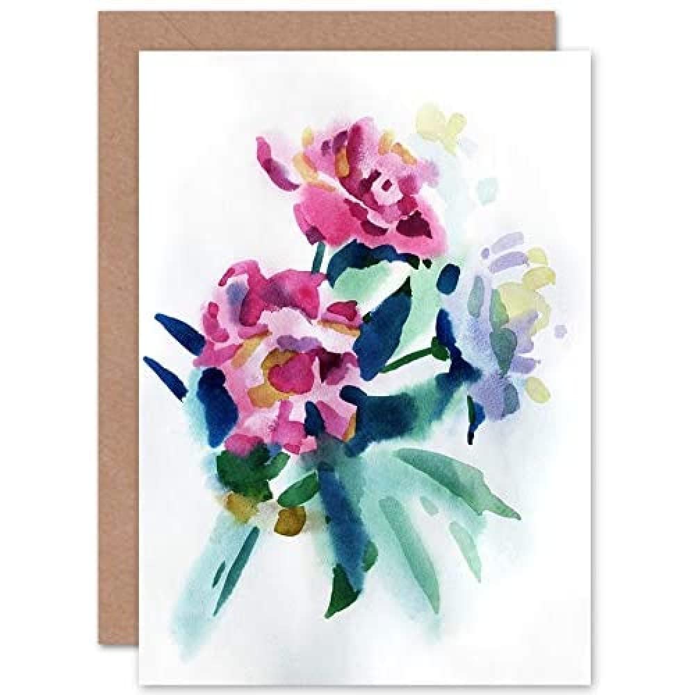 Wee Blue Coo Flower Watercolour Peony Greeting Card With Envelope Inside Premium Quality Size 17.5
