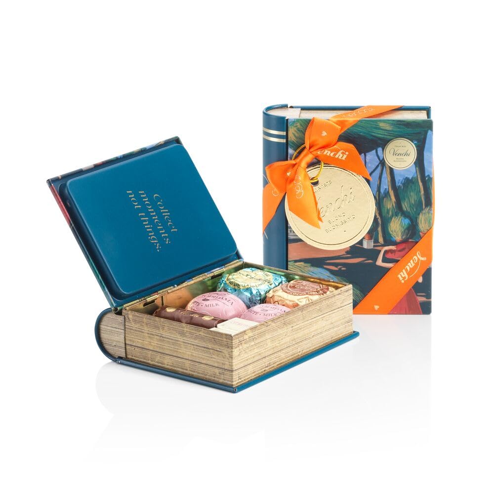 VenchiMini Rome Tin Book with Assorted Chocolates, Chocoviar, BacioDiDama, Cremino 1878, Mini Lingot, 4.41 oz, Gluten-Free, No Artificial Colours, No Preservatives, Gift Idea