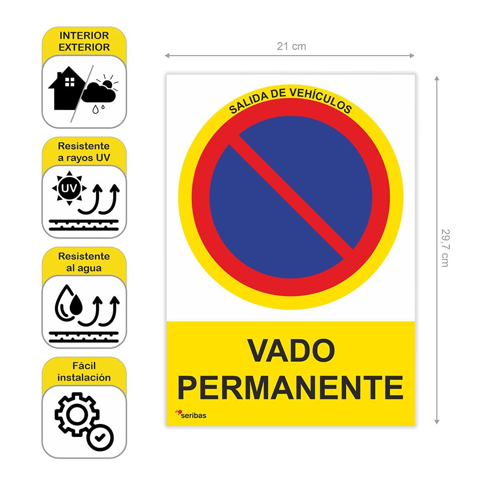 Cartello Vado Permanente 21x30 Cm In PVC Rosso - Certificato ISO 7010, Alta Visibilità, Resistente Alle Intemperie