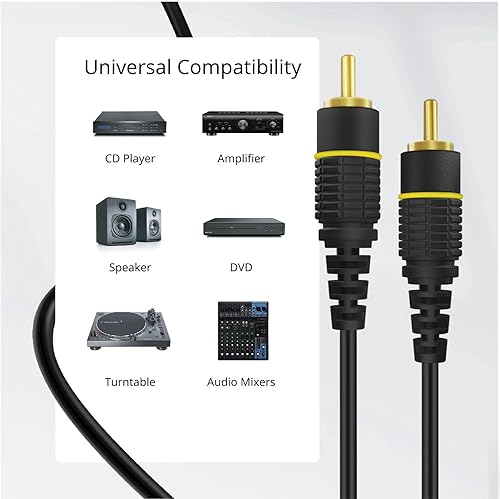 Miniatura 5 de TNP Products Subwoofer SPDIF Audio Digital Coaxial RCA Cable de Video Compuesto (50 pies) - Chapado en Oro Doble Blindado RCA a RCA Macho Conectores