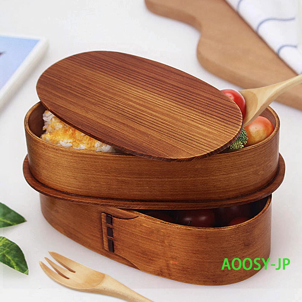 Amazon | AOOSY 天然漆塗り 曲げわっぱ 弁当箱 二段 1000ml 小判型