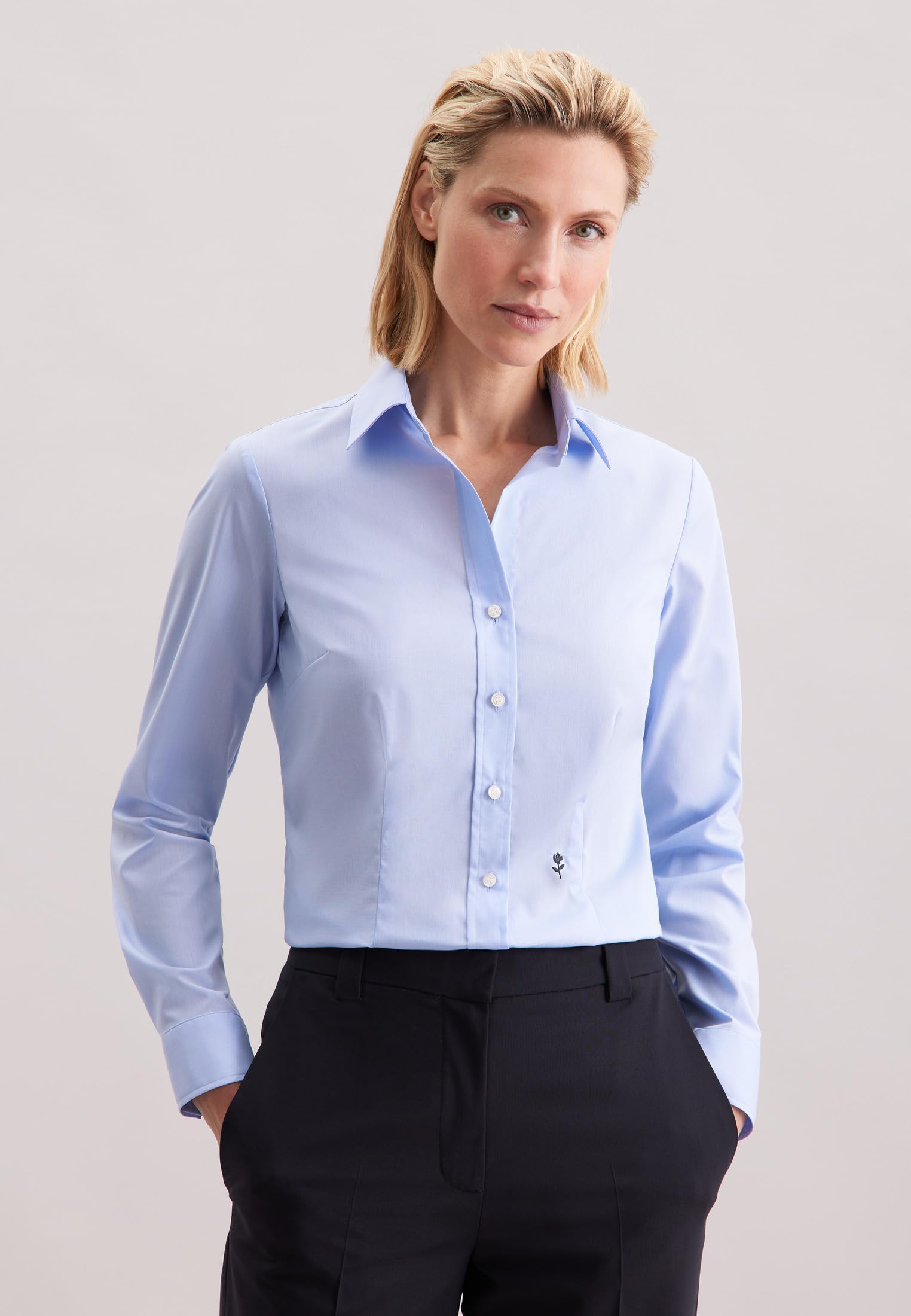 Seidensticker Bluzka damski Hemdbluse Langarm Slim Fit Uni Bügelfrei