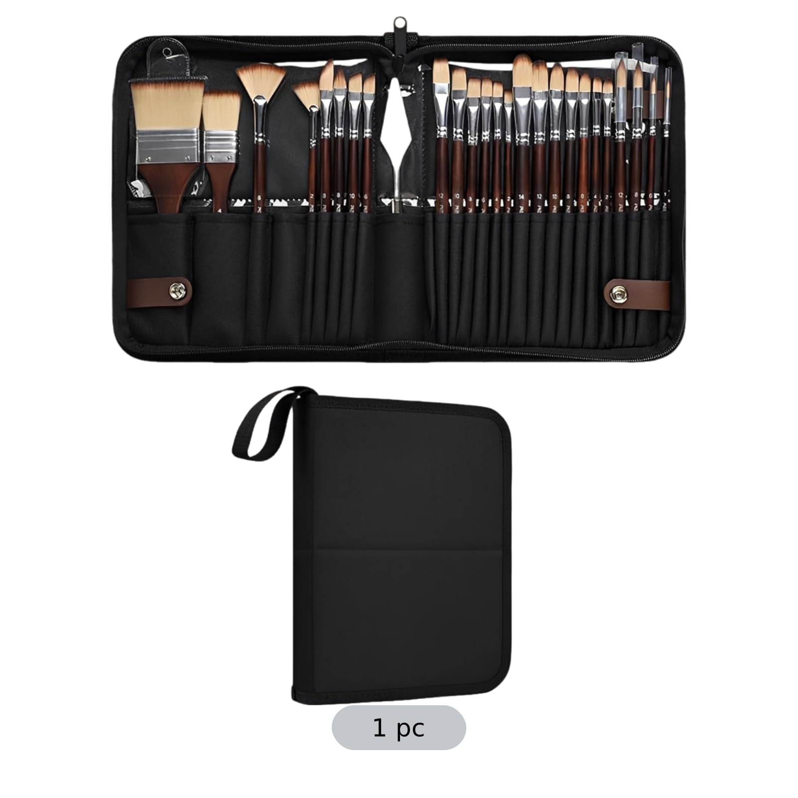 Nylon-Pinselset für Aquarell, Acryl und Gouache, professionelles Malpinsel-Kit mit Mehreren Pinselspitzen und Mischspatel, Holzgriff, Faltbare Tragetasche für unterwegs und Aufbewahrung