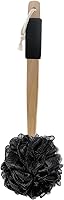 Amazon Basics Exfoliating Loofah Brush with Rubber Grip & Wood Handle - Long Reach Back Scrubber for Shower Bath Sponge