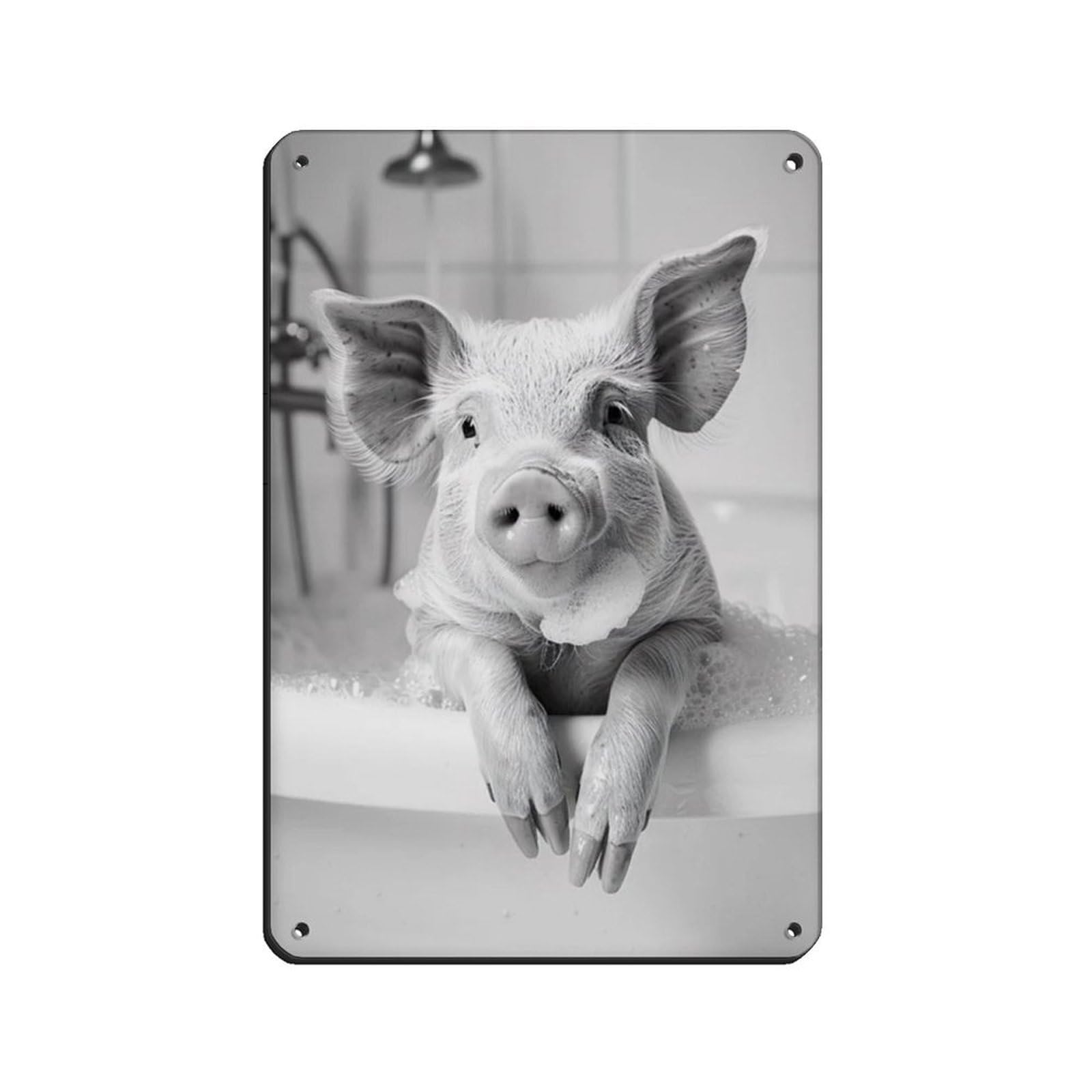 Pig in The Bathtub, Funny Animal Poster Tin Sign Vintage Metal Pub Club Cafe Bar Home Wall Art Decoration Poster Retro 8x12inch(20x30cm)