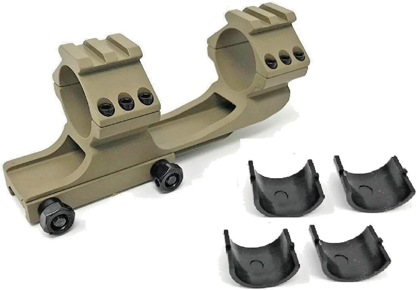 (Dark Earth) Tactical (30 mm w/ 1 inch Inserts) Cantilever Flat Top Dual Ring Scope Mount DE, FDE, Tan for Nikon, Leupold, Burris