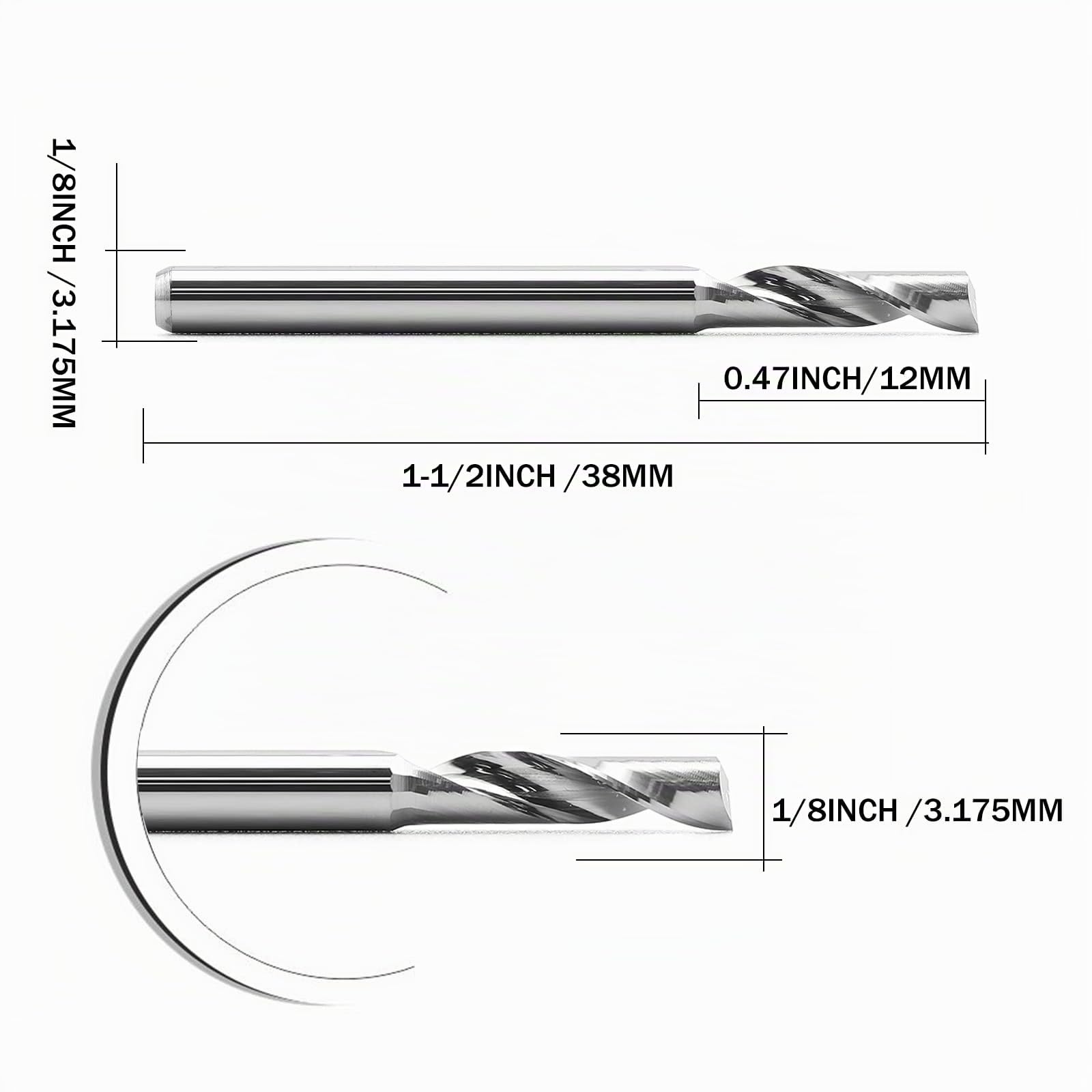 EU_HOZLY 3. 175 x 12 mm Einzelnut-Fräsfräser für Aluminium, CNC-Werkzeuge, Vollkarbid, 5 Stück
