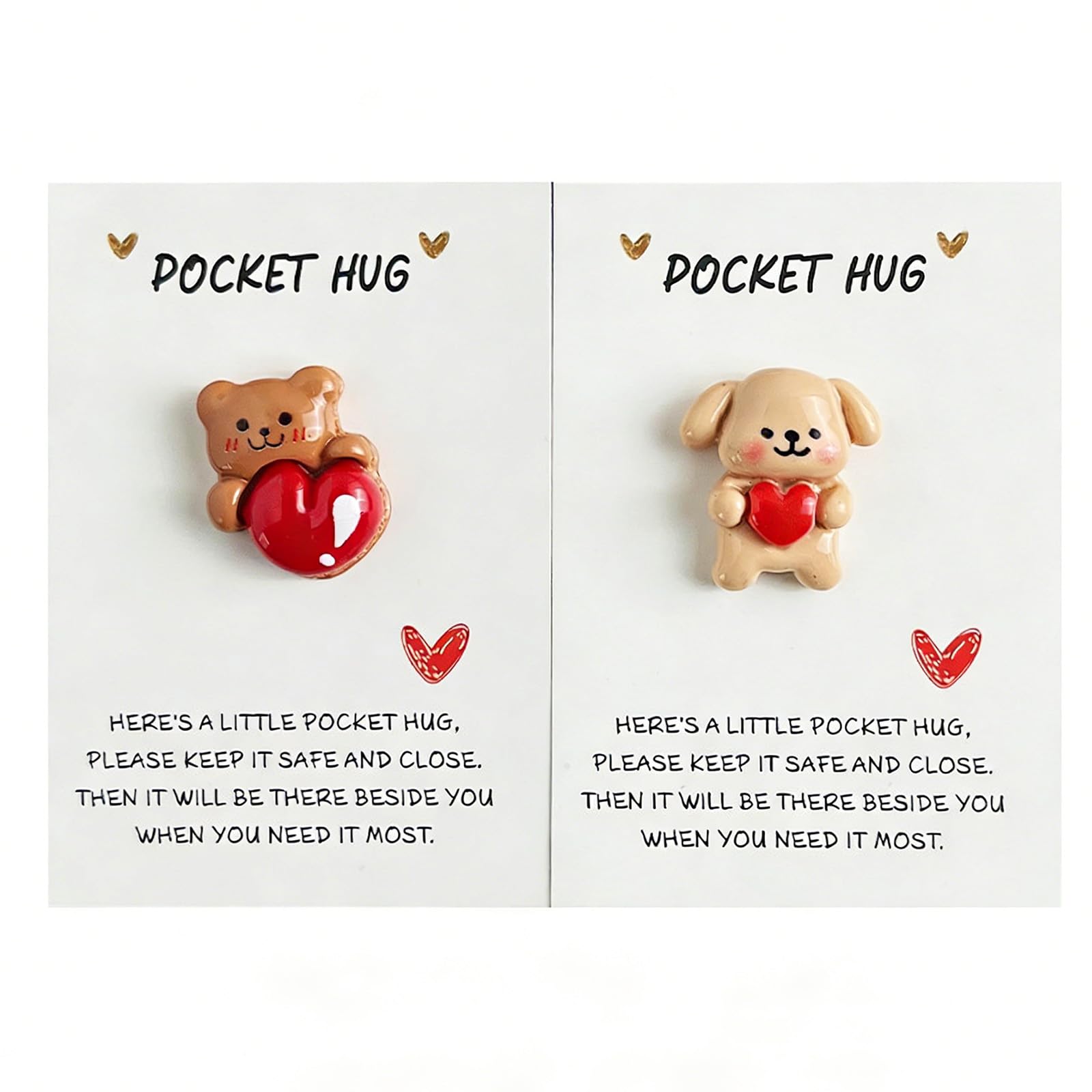 2 Pocket Hug Card with Heart Teddy Bear Dog Miniature Souvenirs Cute A Little Pocket Hugs Card Encourage Keepsake with Message Card Small Positve Good Luck Gifts for Friends Women Lovers Birthday