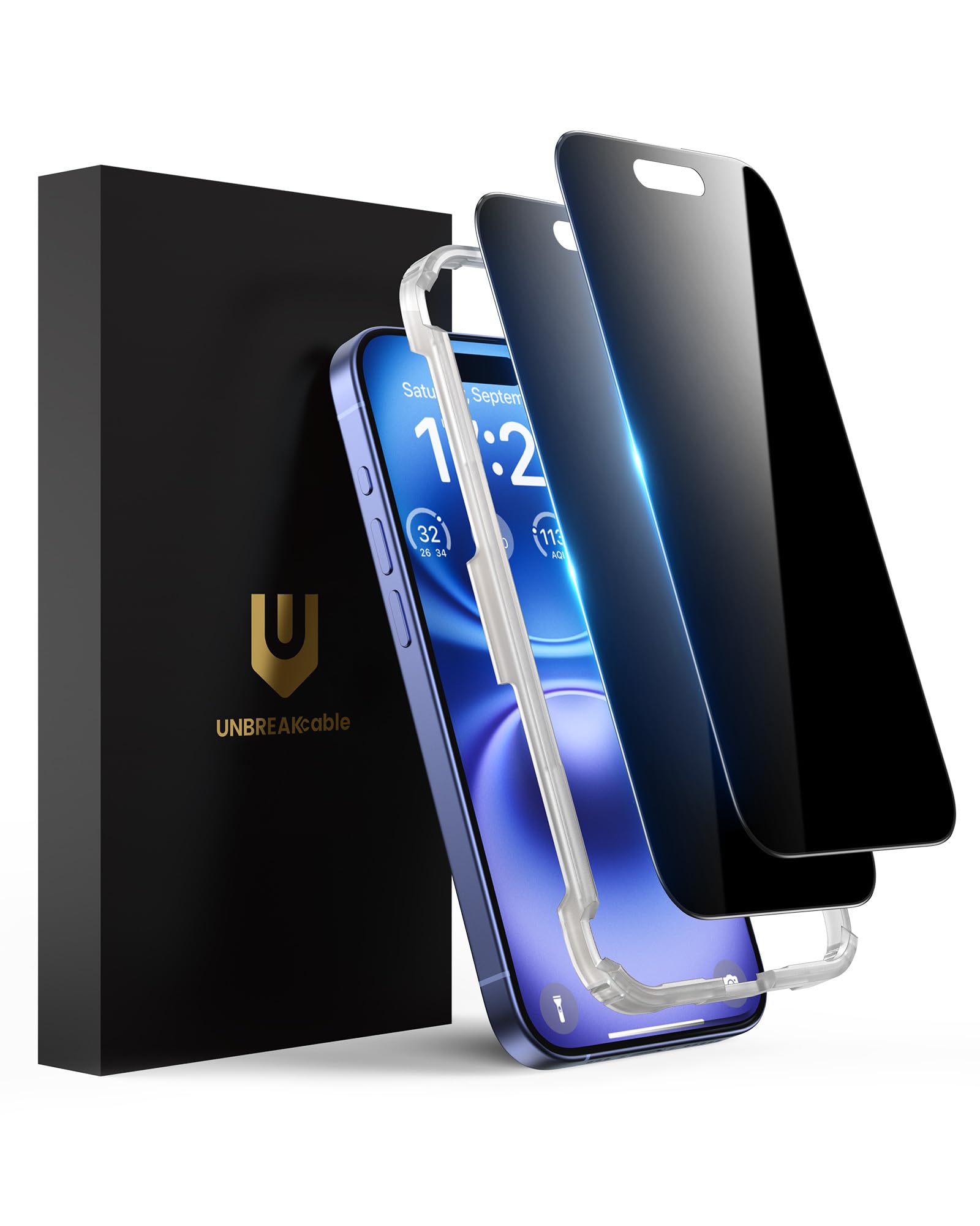 UNBREAKcable Privacy Screen Protector for iPhone 16, Anti-Spy Shatterproof Tempered Glass [True 28°Anti Spy] [9H Hardness] [Easy Installation Frame]