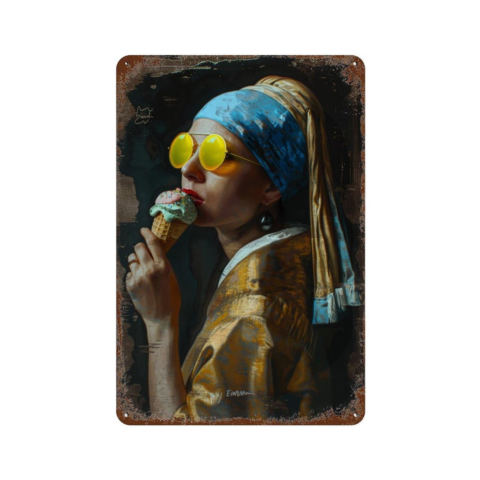 YHGERTKU Modern Twist Girl with Sunglasses & Gelato 04 Wall Art Retro Iron Vintage Metal Tin Sign Poster Modern Decor for Living Rooms Gift 30x20cm