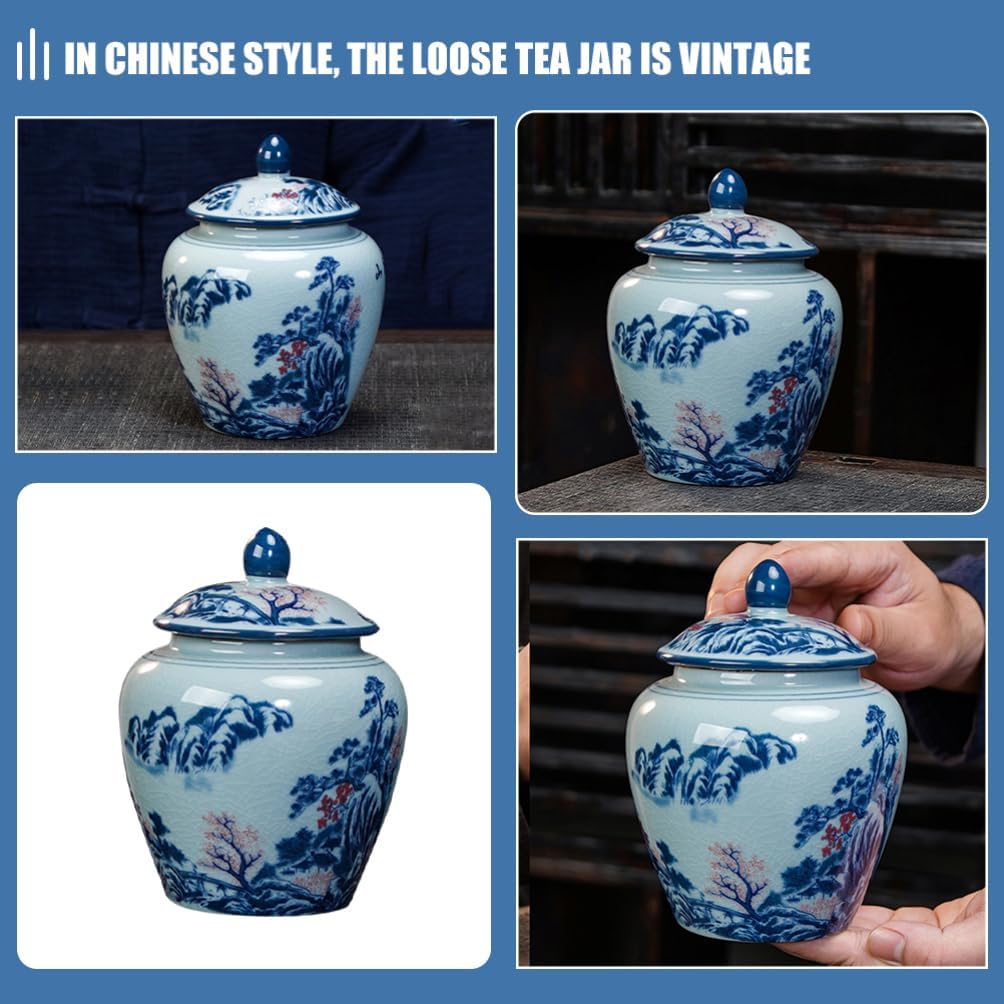 Kichvoe Ceramic Tea Canister Airtight Storage Jar for Loose Tea Decorative Lid Multi-functional Design for Freshness Portable Safe Ceramic Material