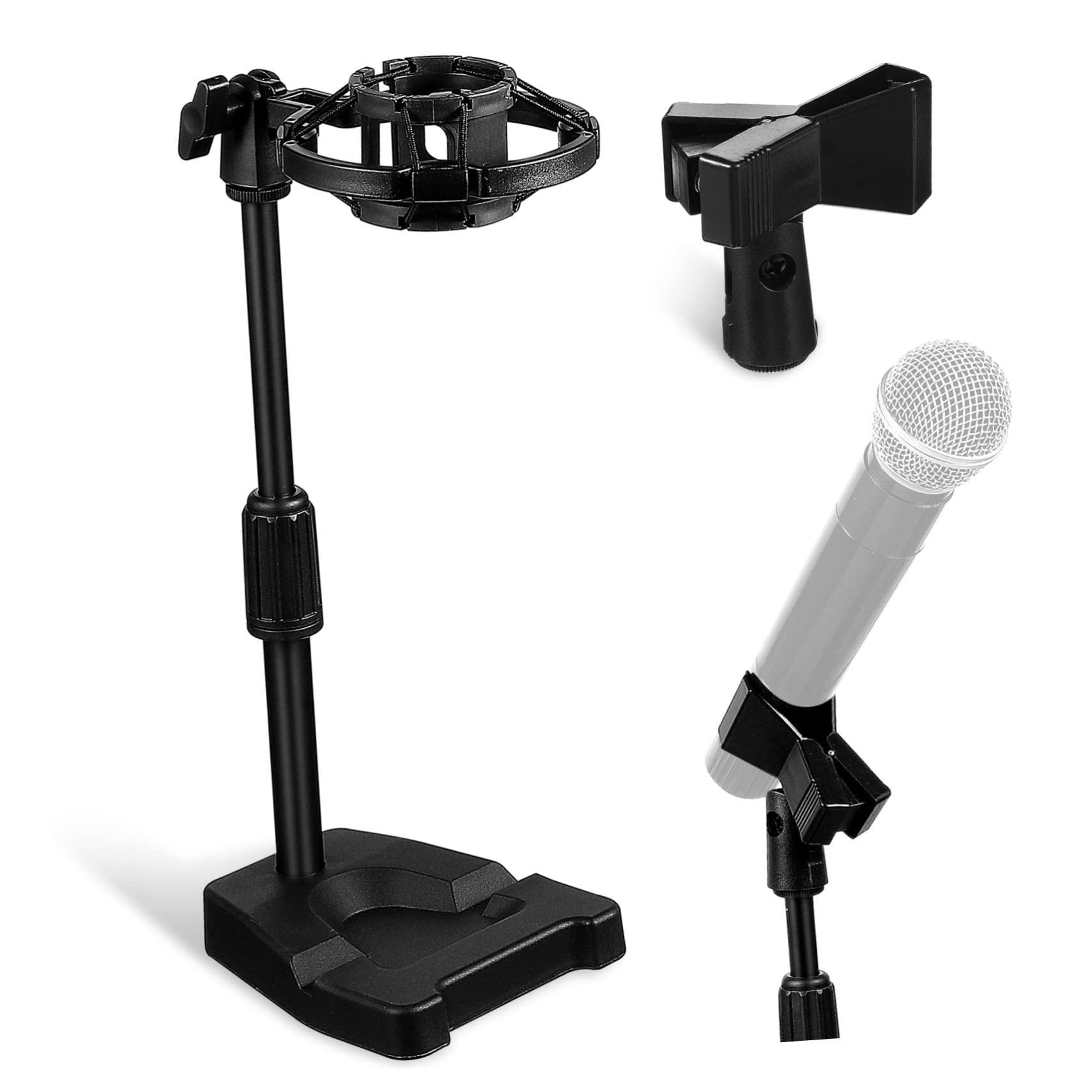Abaodam Supporto per Microfono da Tavolo con Base Pesante e Clip, Braccio Regolabile in Metallo e Plastico con Assorbimento degli Urti per Giochi e Discorsi