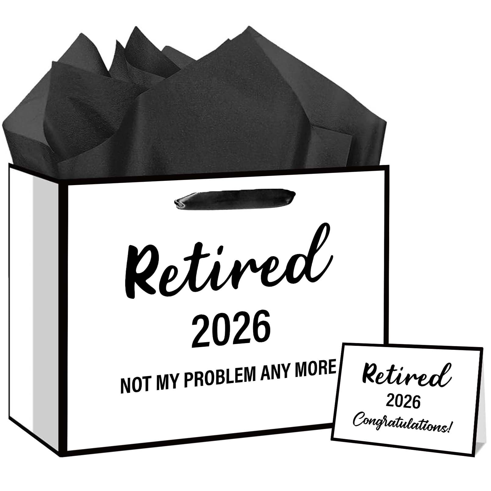 RTMISA 2026 Retirement Gift Bag with Tissue Paper and Greeting Card 2026 Retired Gifts Wrapping Bag for Women Men Coworker Teacher, Retirement Party Decorations Supplies