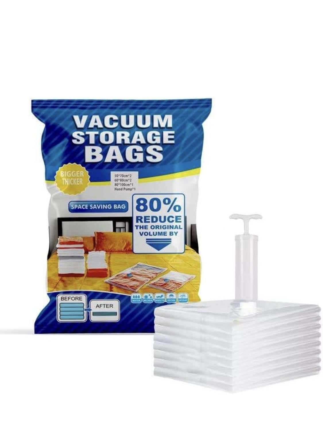 5 pcs Vacuum bahs storage bags + Hand pump
