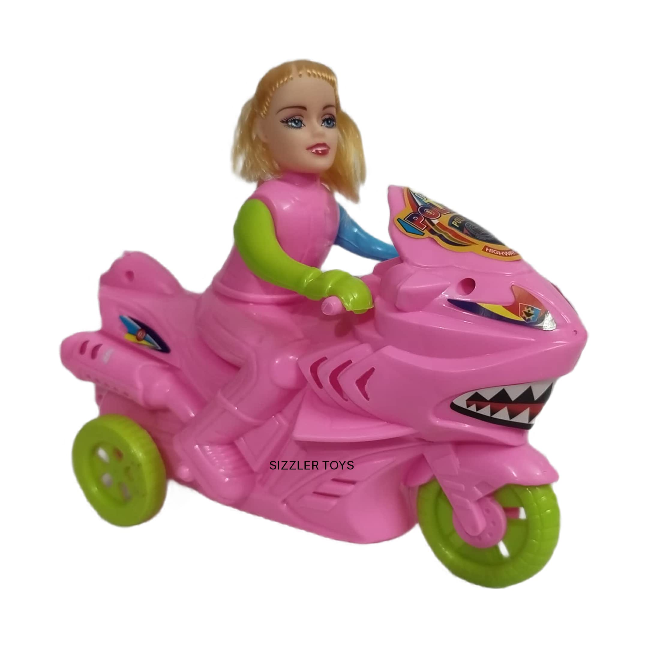 SIZZLER TOYS Angel Doll Drummer Biker Girl Toy, Pull Thread Bike go Forward Amazing/Pull Along Toy for Toddler Kids. Push and Go with Thread.(Colour May Vary)