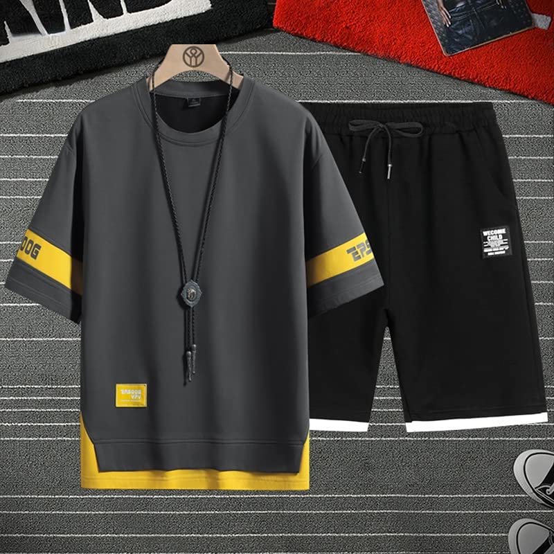 AXEBHPED Mannen Trainingspak Casual Joggers Sportkleding T-shirts En Shorts Mannelijke 2 Stuk Sets Hip Hop Running Sport, NL 8, S - Afbeelding 3