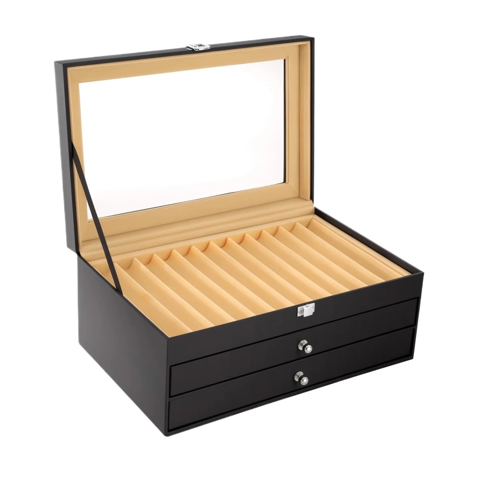 UBOHUZ Pen Display Case Leather Fountain Pen Storage Display Case 36 Slots Capacity Drawer Type Flannel Organizer Box For Storing Pens