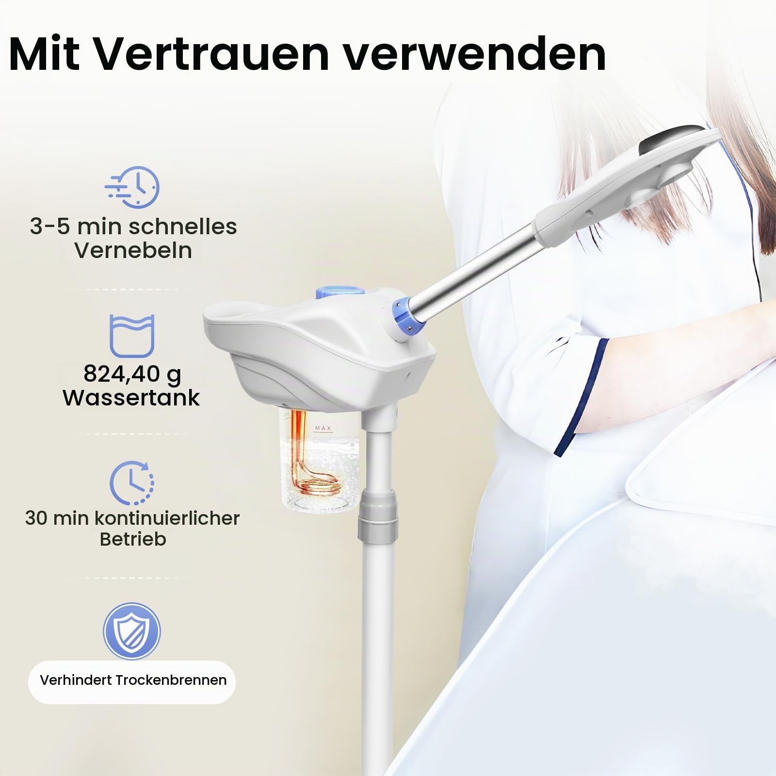 Gesichtsdampfer 750W mit Ozon & Kräutertasse Professioneller Kosmetik Dampfgerät 360° Düse 860ml für Salon und Zuhause