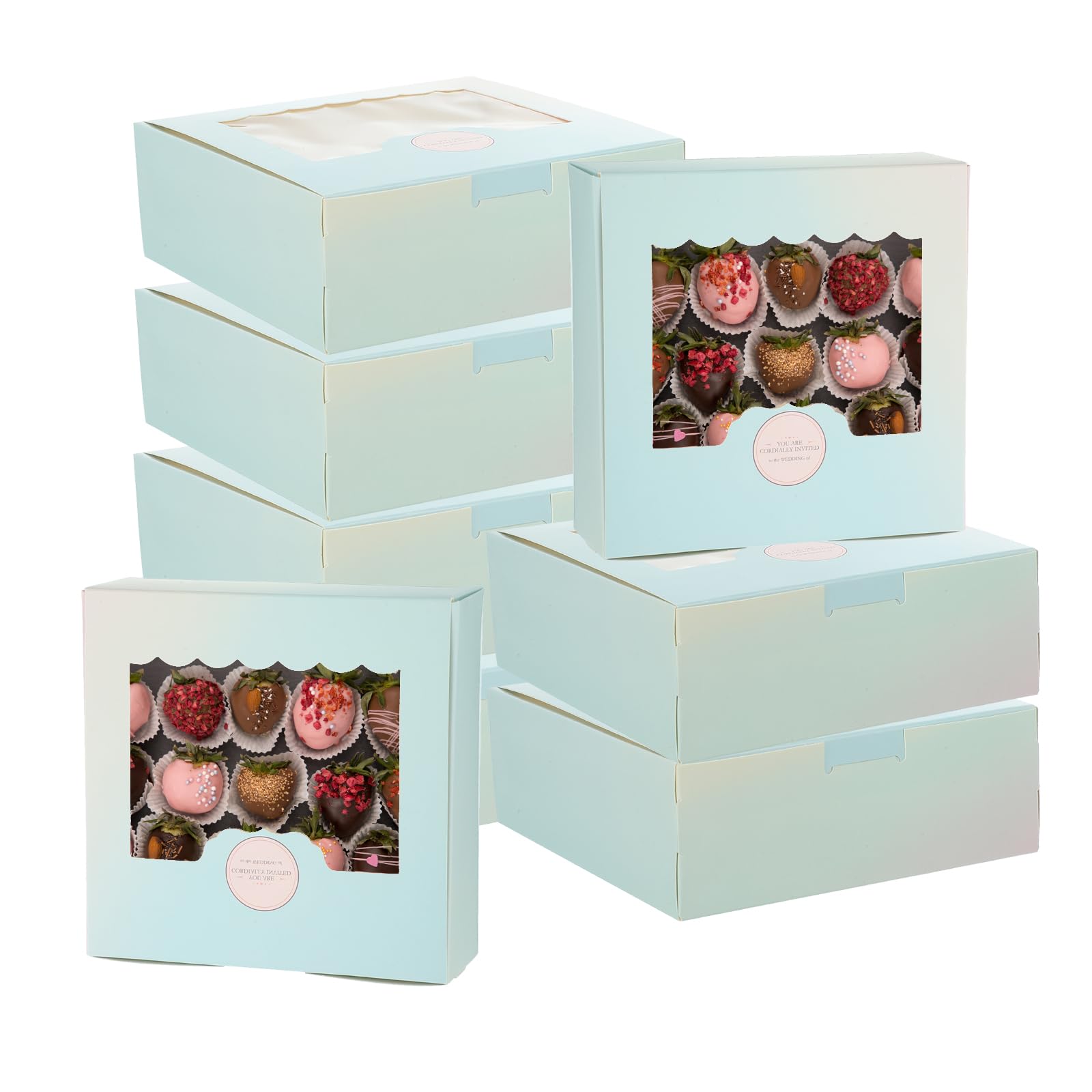 PATIKIL 5.3 x 5.3 x 2 Gradient Blue Pink Bakery Boxes, 30 Pack Homemade Rectangle Soap Candy Favor Treat Cookie Boxes with Window for Pastry Candy DIY Craft Gift Giving Packaging