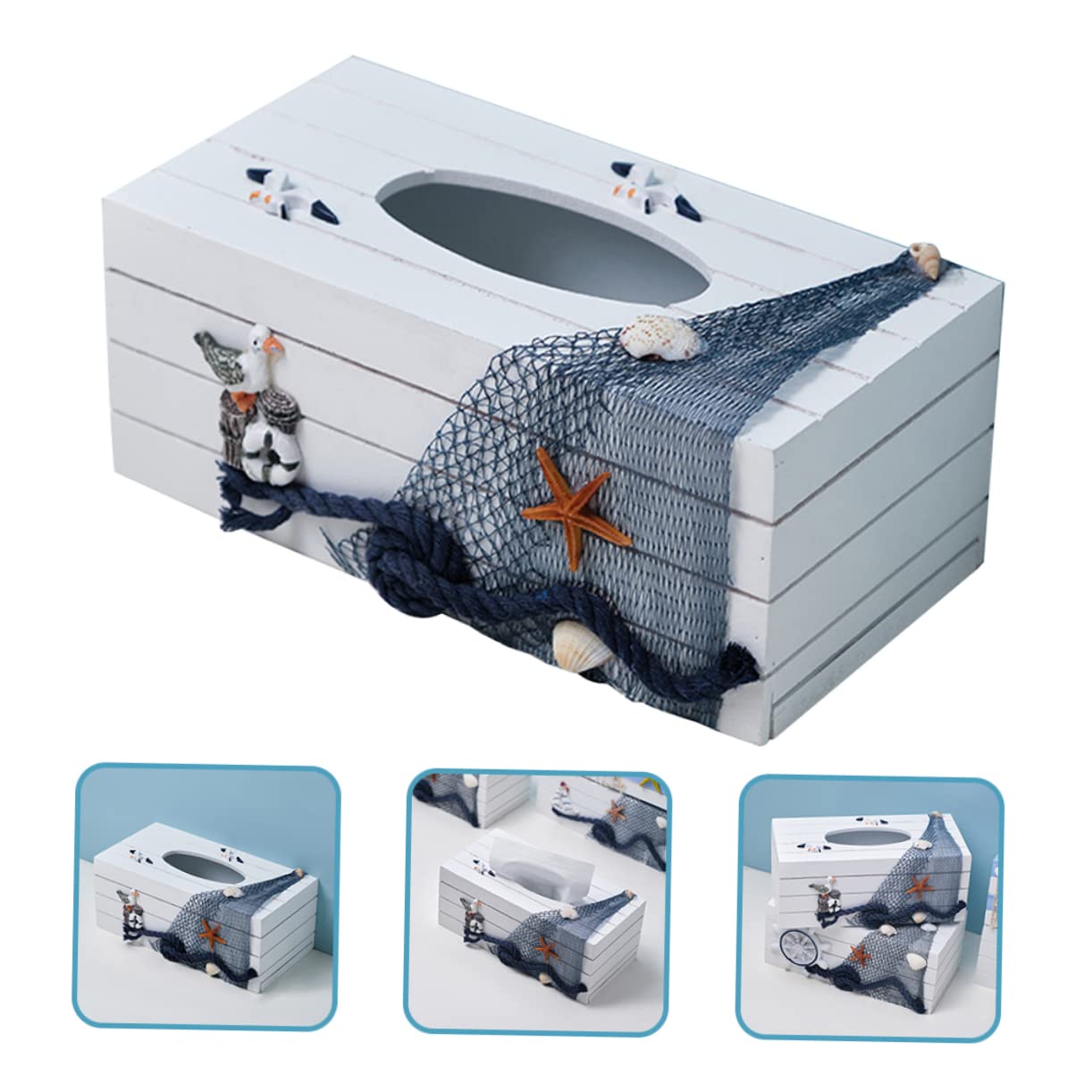 PRETYZOOM Caja De 2 Uds Caja De Pañuelos De Viento del Océano Dispensador De Servilletas Servilletas De Papel Servilletero Náutico Decorativo Dispensador De Toallas De Papel