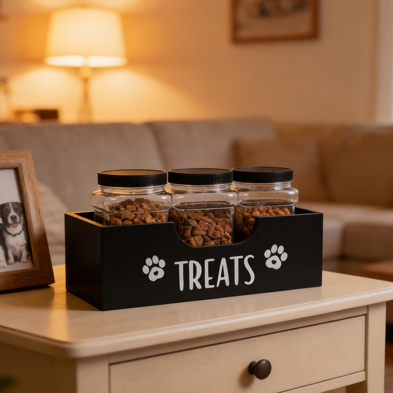 Contenitore Ermetico per Dolcetti Cani con 3 Barattoli Neri – Organizzatore di Snack per Animali Domestici Compatto e Portatile – Conservazione Igienica per Cuccioli in Cucina