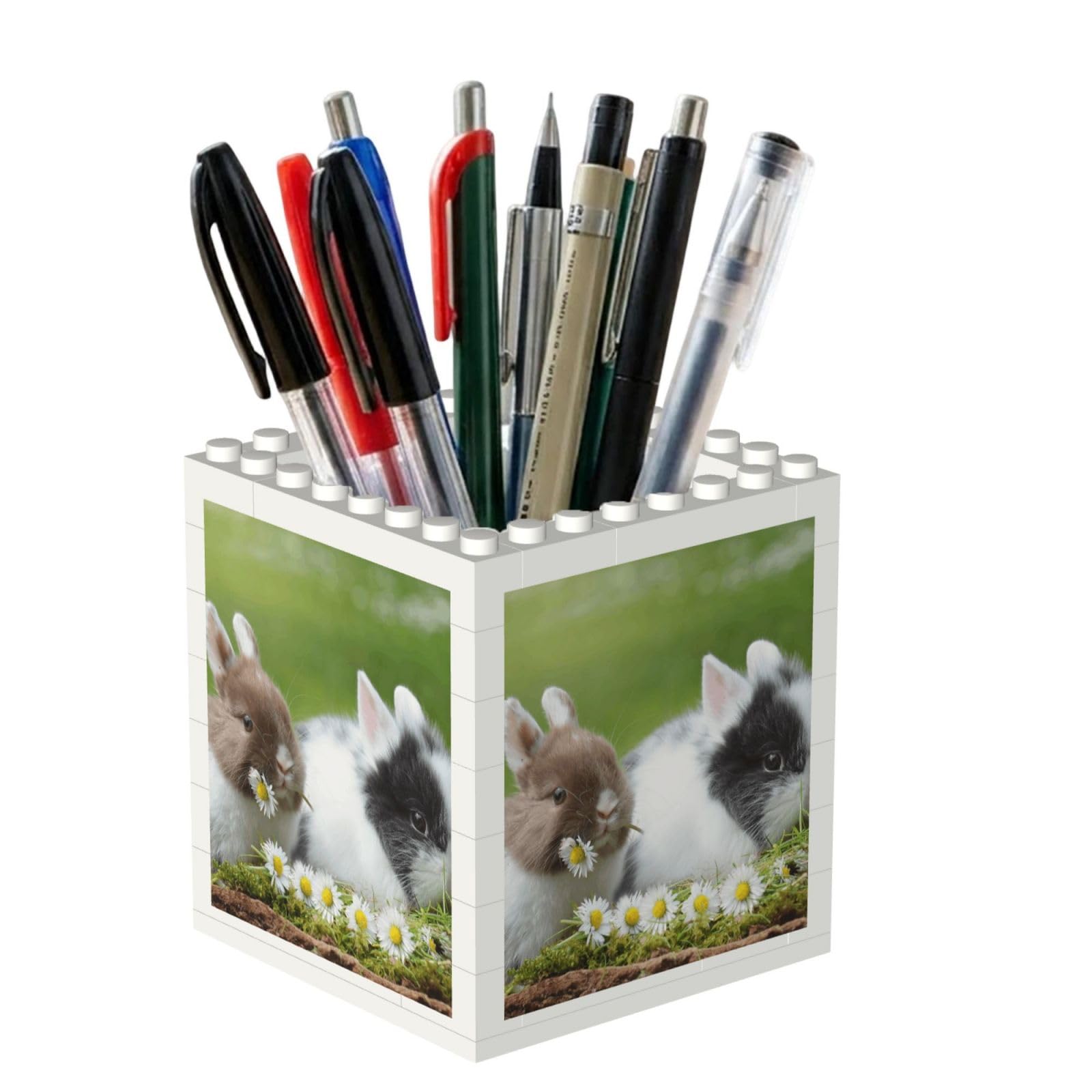 Poadnly Two Little Cute Rabbits, Pen Pot Pencil Holder for Office Home School, Compact Desk Organiser for Office Stationery