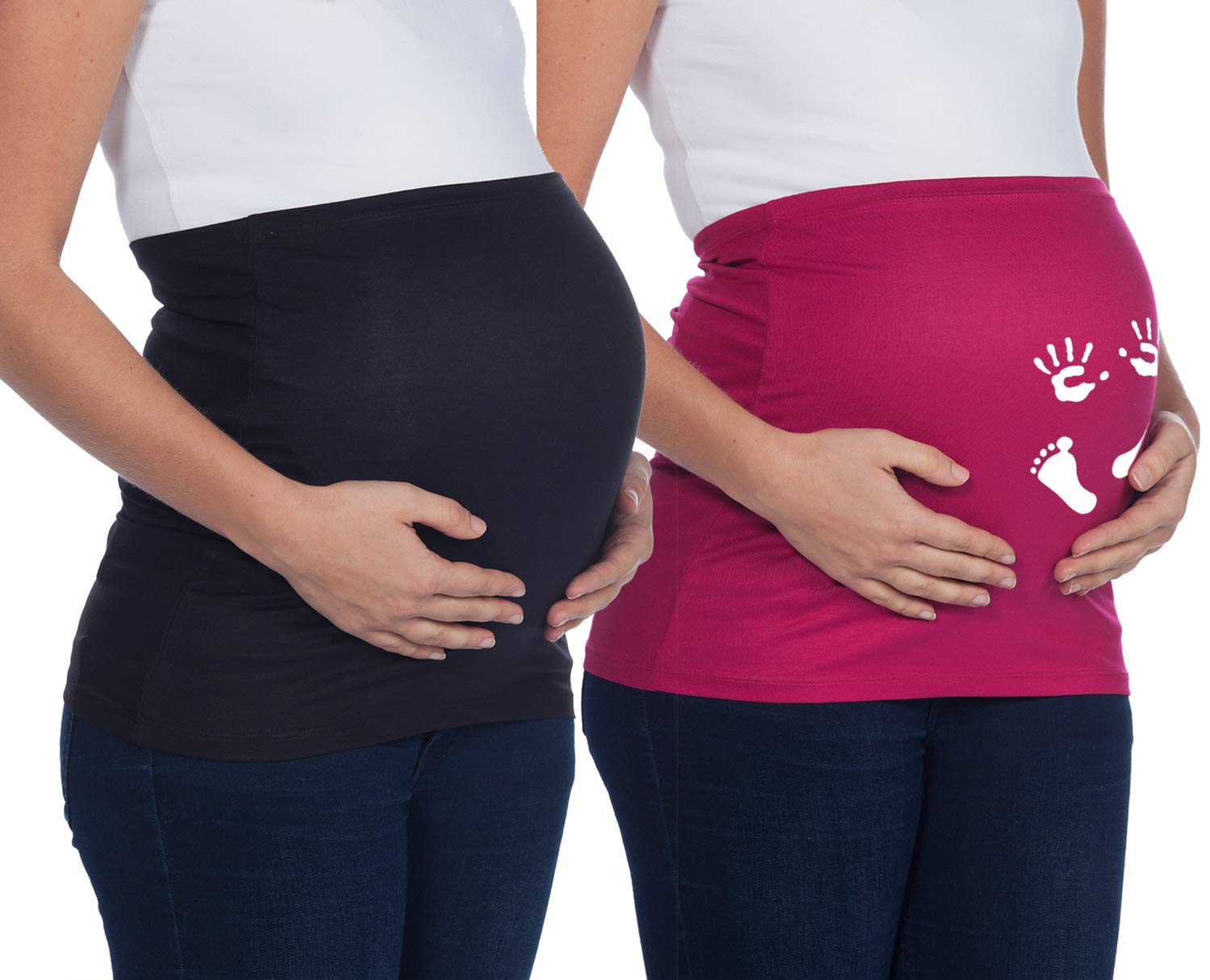 Mamaband Schwangerschaft Bauchband für die Babykugel im Doppelpack 1xUni 1xPrint – Rückenwärmer und Shirtverlängerung für Schwangere – Elastische Umstandsmode