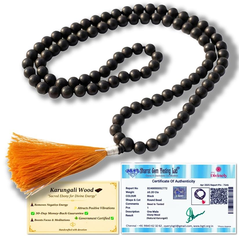 Divinely 100% Natural Unpolished Karungali Malai Original 8mm | Certified Karungali Mala 108 Beads | Karungali Malai – Genuine Black Ebony Wood Necklace for Spiritual Growth & Meditation-image-16