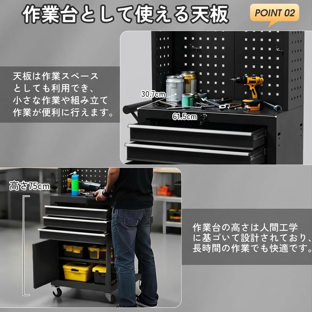 新品工具キャビネット、キャスター付き耐荷重50kg Amazon.co.jp: 工具キャビネット 61.5×33×133cm 耐荷重50kg キャスター