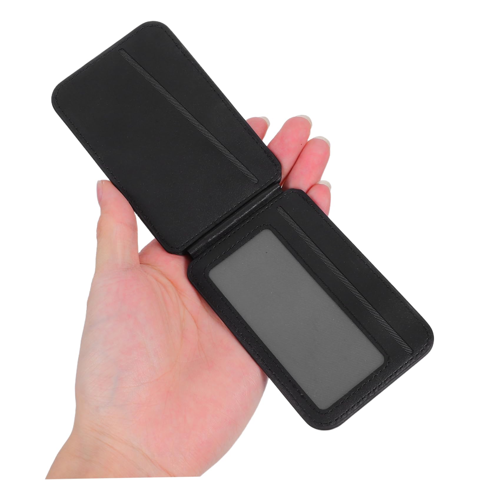 Veemoon Portacarte Magnetico per Cellulare Nero in Pu Supporto Pieghevole | Tasca per Badge e Carte di Credito, Design Multifunzione Funzione da Tavolo