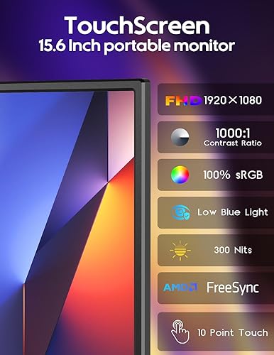 Miniatura 2 de ZSCMALLS Monitor portátil táctil de 15.6 pulgadas 1080P 60HZ para laptop, pantalla táctil de 1920P × 1080P con HDR, 100% sRGB 10001, ultra delgado y
