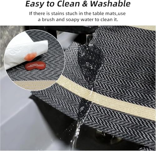 Image of Placemats Set of 6 Dining Table Place Mats | Placemats Table Mat PVC Material | Non-Slip Heat Resistant | Dining Tablemates Washable Anti-Skid | Size 45 x 30cm (A* Black)
