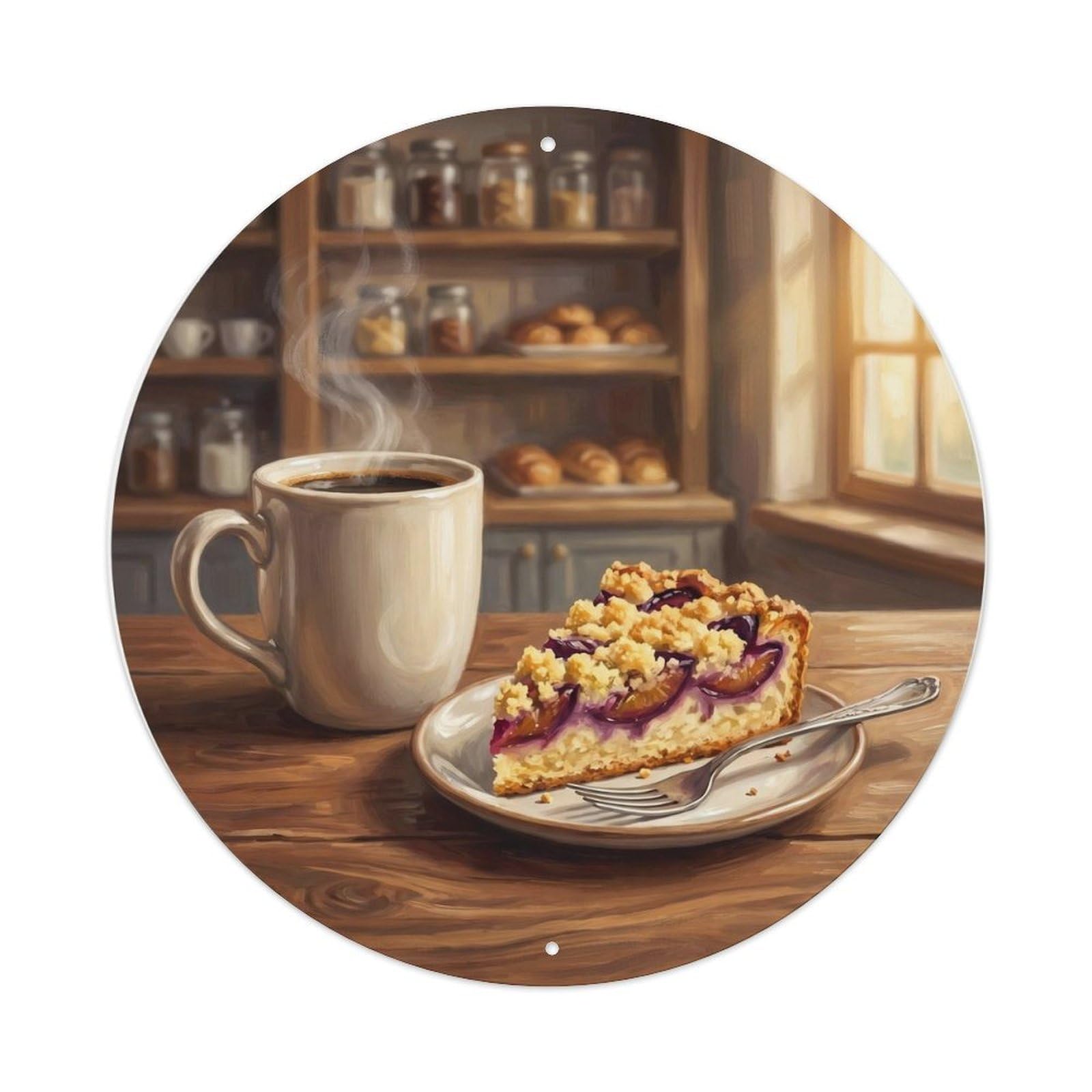 Vintage Coffee Shop German Cake Dessert Espresso Mug Metal Tin Sign Plaque Wall Decor for Cafe, Man Cave, Club Bar, Office, Home Garden Round Metal Poster 8x8Inch