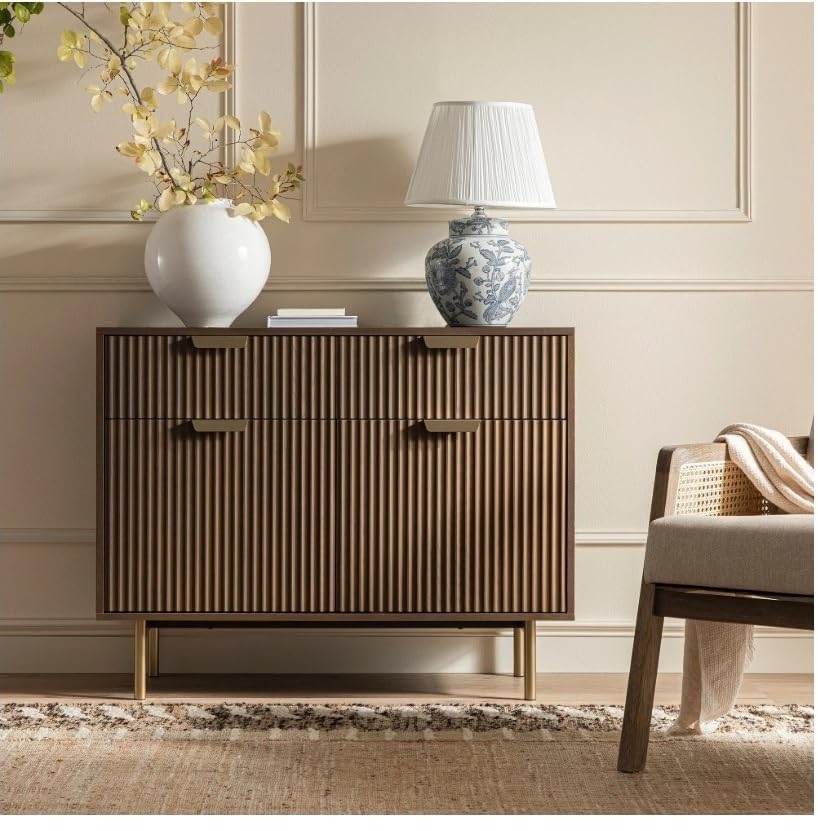 Rathkaar Wooden Sideboard Cabinet for Living Room, Solid Mango Wood Storage Cabinet with 4 Doors, Kitchen Crockery Cabinet, Bedroom Storage Unit, Dark Grey Oak Finish, 39 x 16 x 30 Inch-picture-18