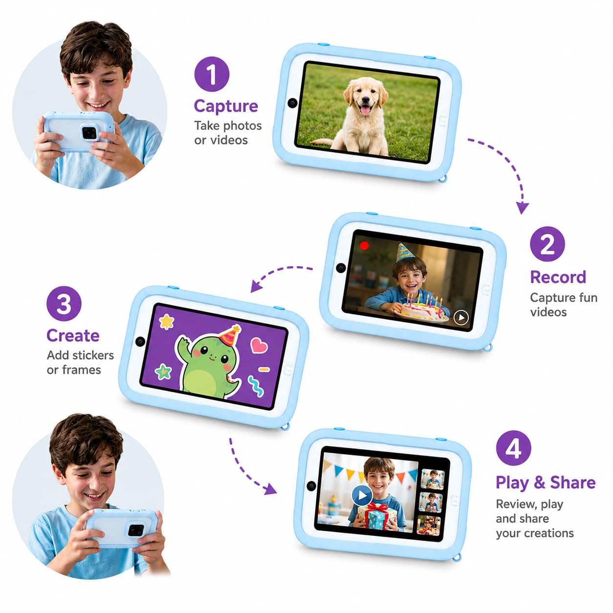 myFirst Cámara 50 - Cámara editora de IA para niños, Fotos de 20 MP, Video 1080P, Lente Frontal y Selfie. Conexión WiFi, Bluetooth, Escucha música. A Partir de 5 años. Conexión con myFirst Circle.